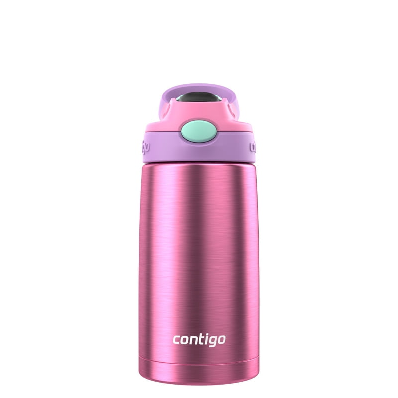 Contigo Kid's 13 oz. AutoSpout Straw Water Bottle - Stainless Steel/Azalea/Pansy product photo
