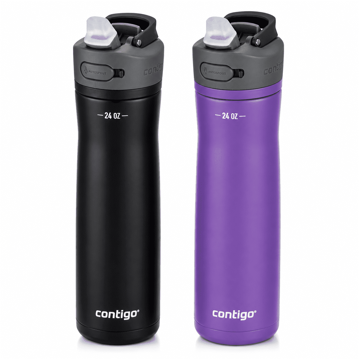 Contigo Ashland Chill 2.0 Stainless Steel Water Bottle with AUTOSPOUT Lid & Straw, 24 oz 2-Pack (Black & Pansy Purple), Leakproof, Insulated, BPA-Free product photo