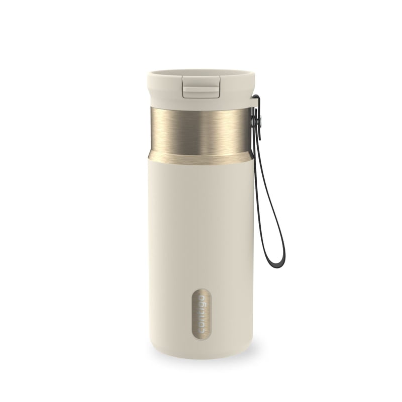 Contigo SnapSeal Leakproof Stainless Steel Reusable Water Bottle with Carrying Strap, Cream/Champagne, 16 oz product photo