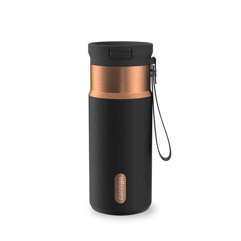 Contigo SnapSeal Leakproof Stainless Steel Reusable Water Bottle with Carrying Strap, Black/Bronze, 16 oz product photo