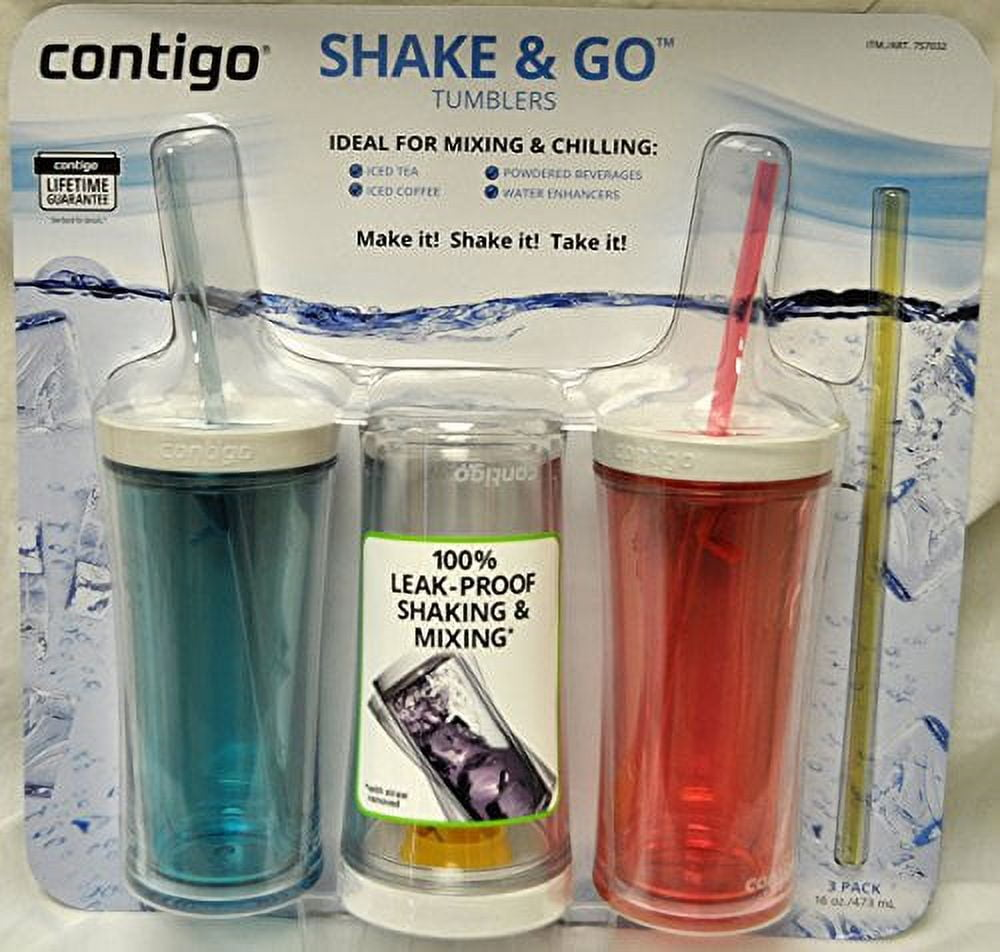 Contigo Shake & Go Plastic Tumblers - Set of 3 (Pink Blue & Clear) product photo