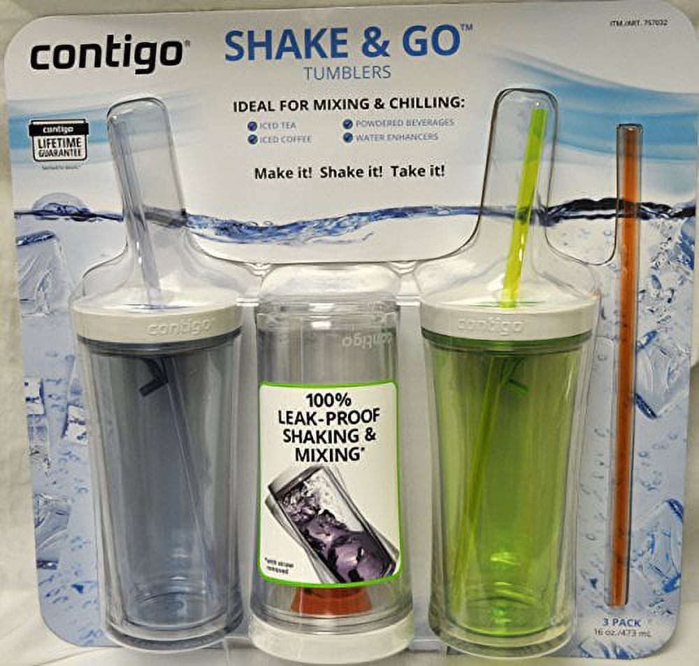 Contigo Shake & Go Plastic Tumblers - Set of 3 (Green Navy & Clear) product photo