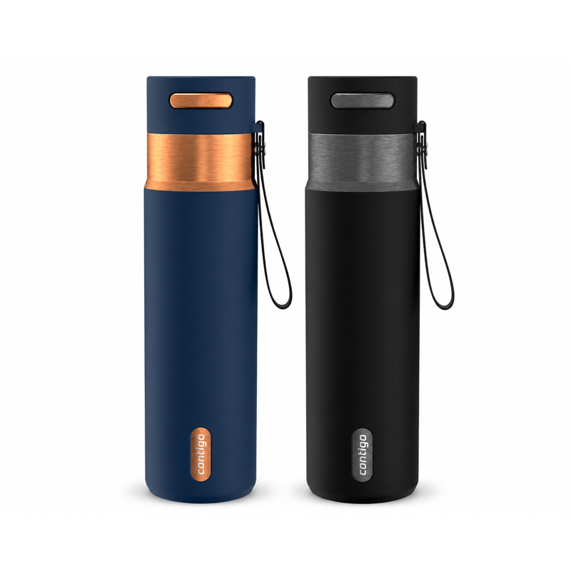 Contigo AUTOSEAL 24 oz Leakproof Water Bottle 2-Pack Abyss Blue with Bronze & Black with Gunmetal BPA-Free, Spill-Proof, Carry Strap, Reusable Water Bottles product photo