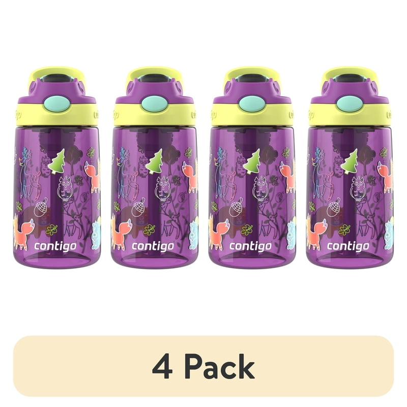 (4 pack) Contigo Kids Water Bottle with Redesigned AUTOSPOUT Straw, 14 oz, Grape Forest Haven product photo