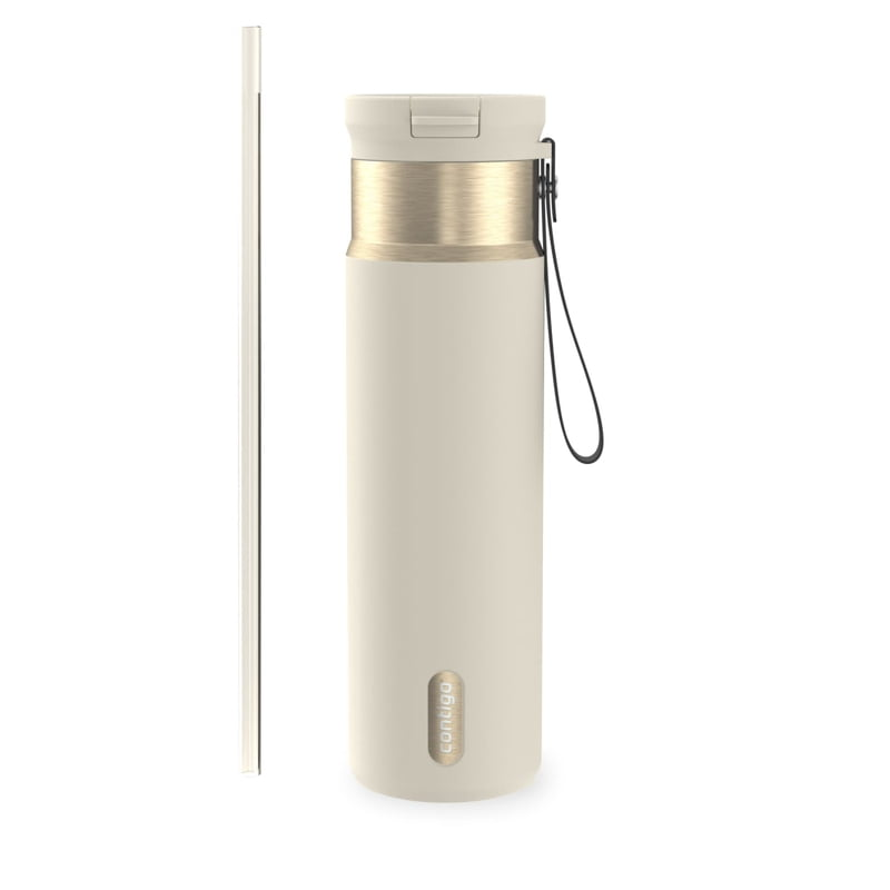 Contigo 24 oz SnapSeal Leak-Proof Stainless Steel Water Bottle – Keeps Drinks Hot & Cold, Reusable Straw, Spill-Proof for Bags, Carry Strap, Cream/Champagne product photo