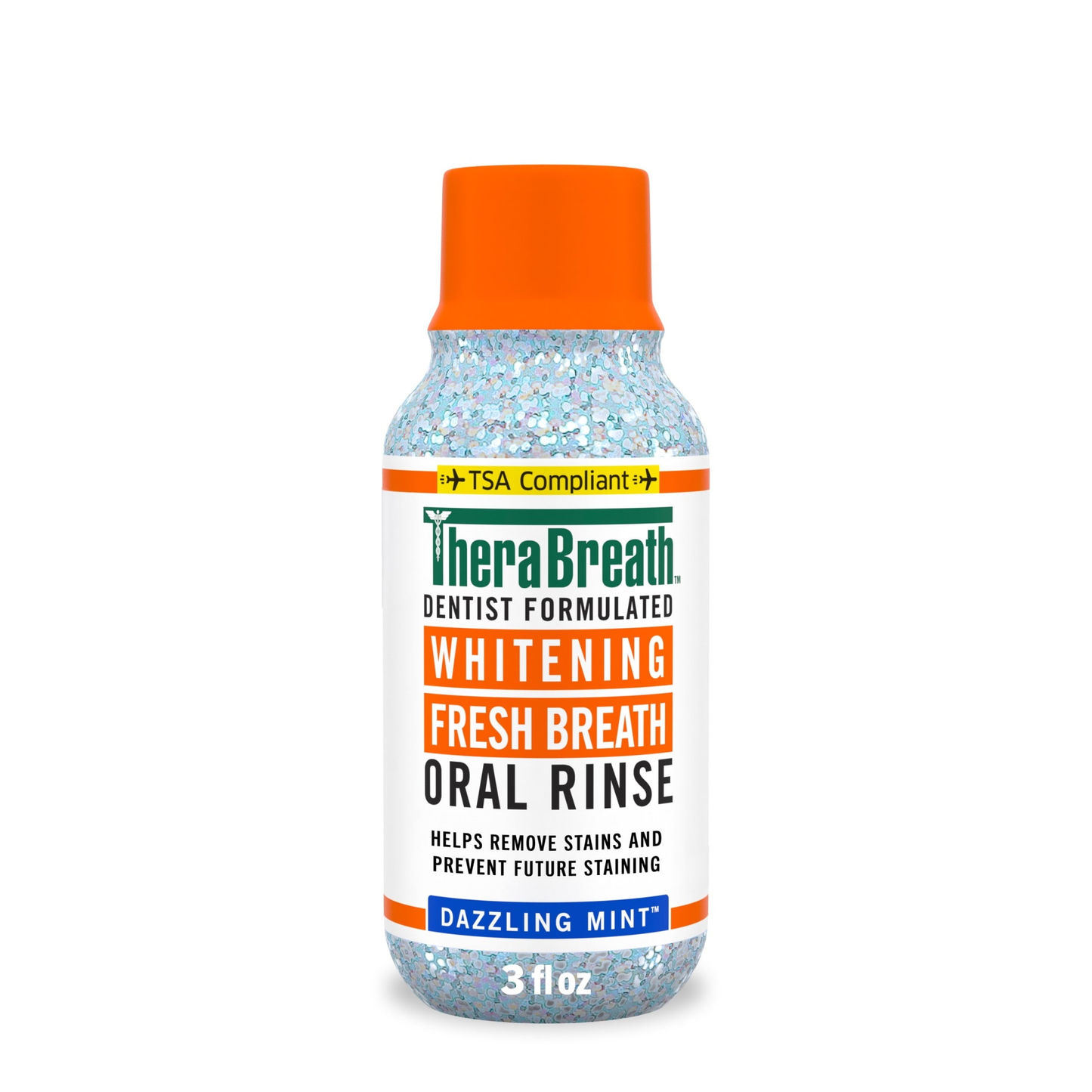 TheraBreath Whitening Alcohol-Free Mouthwash, Fresh Breath Mouthrinse, Dazzling Mint, TSA Compliant Travel Size, 3 fl oz product photo