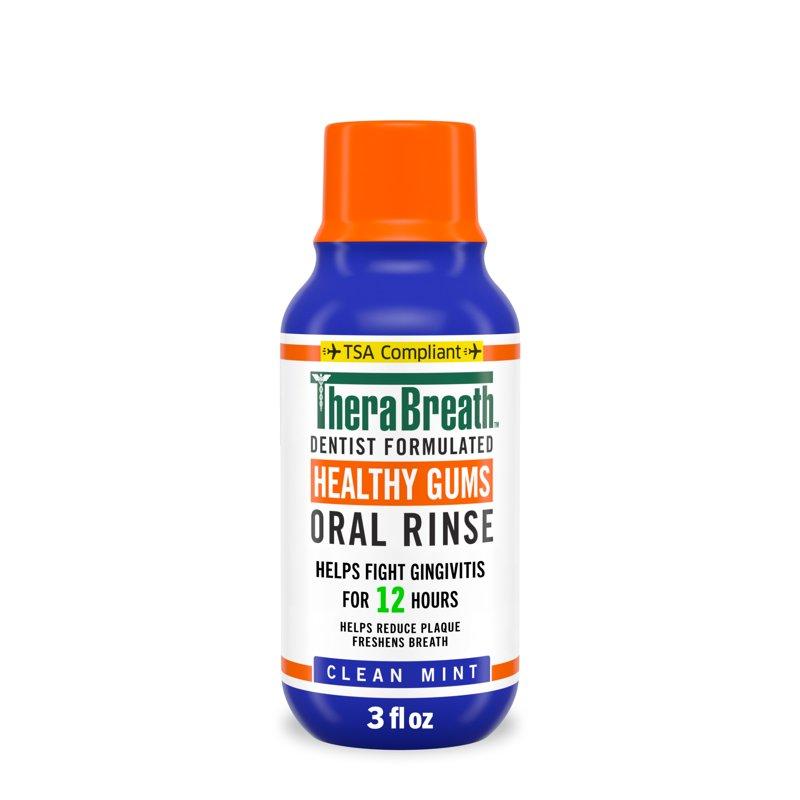 TheraBreath Healthy Gums Mouthwash, Clean Mint, Antigingivitis, TSA-compliant Travel Size, 3 fl oz product photo