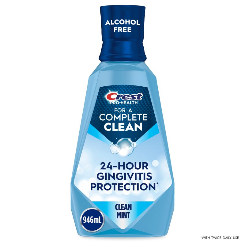 Crest Mouthwash, Pro-Health Mouthwash, Alcohol-Free Oral Rinse, Clean Mint, 1L, 946mL (33.8 fl oz) product photo