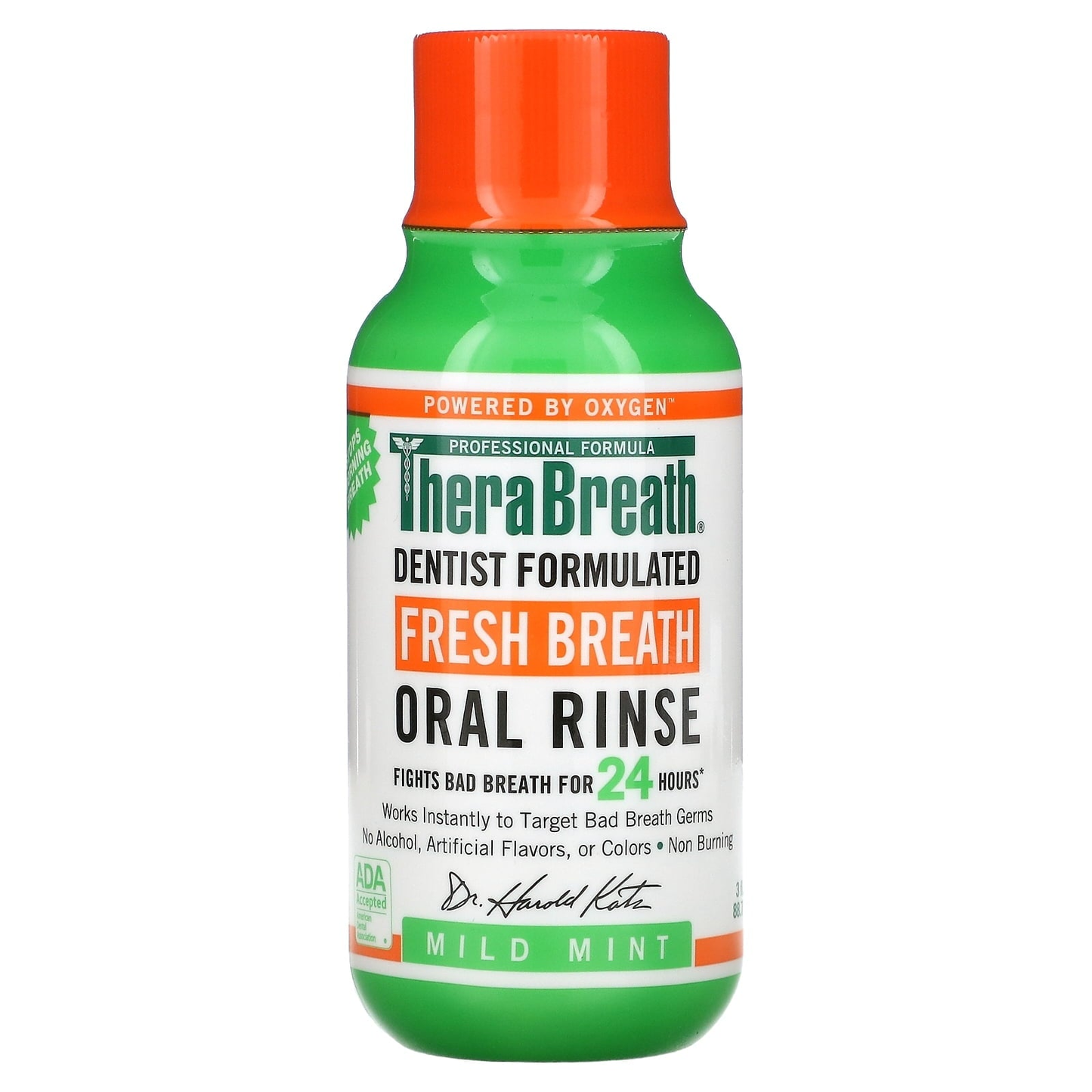 TheraTheraBreath, Fresh Breath Oral Rinse, Mild Mint, 3 fl oz (88.7 ml) product photo