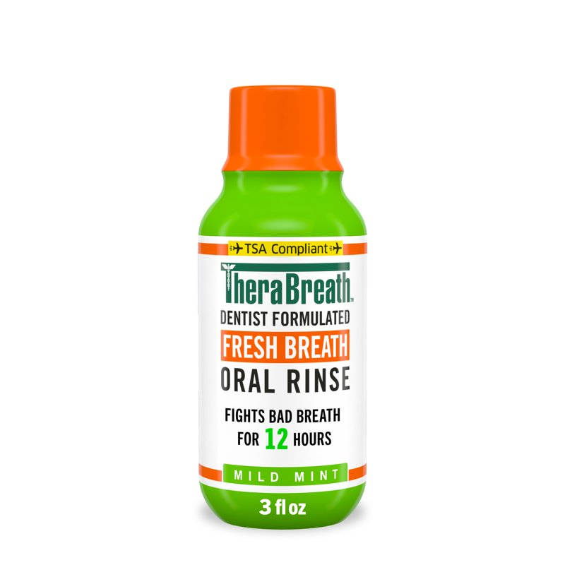 TheraBreath Fresh Breath Mouthwash, Mild Mint, Alcohol-Free, TSA Compliant Travel Size, 3 fl oz product photo