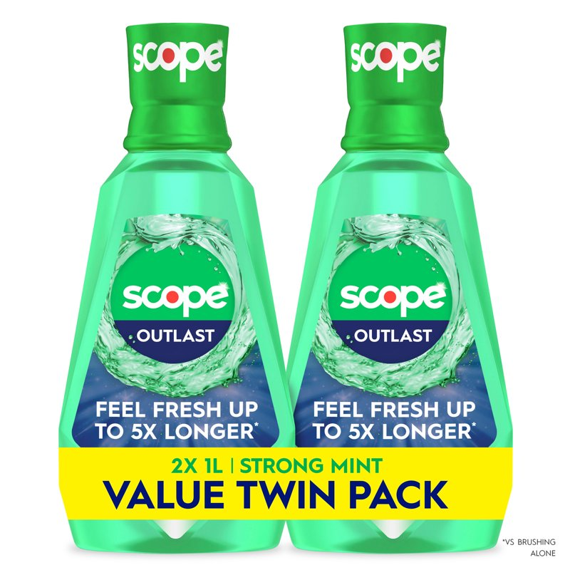 Crest Mouthwash, Scope Outlast Mouthwash, Fresh Mint Mouth Rinse, 1L, 2 pack product photo