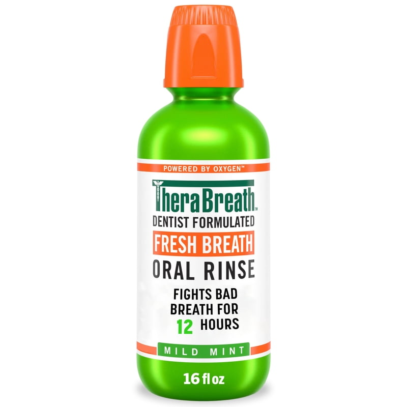 TheraBreath Fresh Breath Mouthwash, Mild Mint, Alcohol-Free Mouthwash for Adults, 16 fl oz product photo