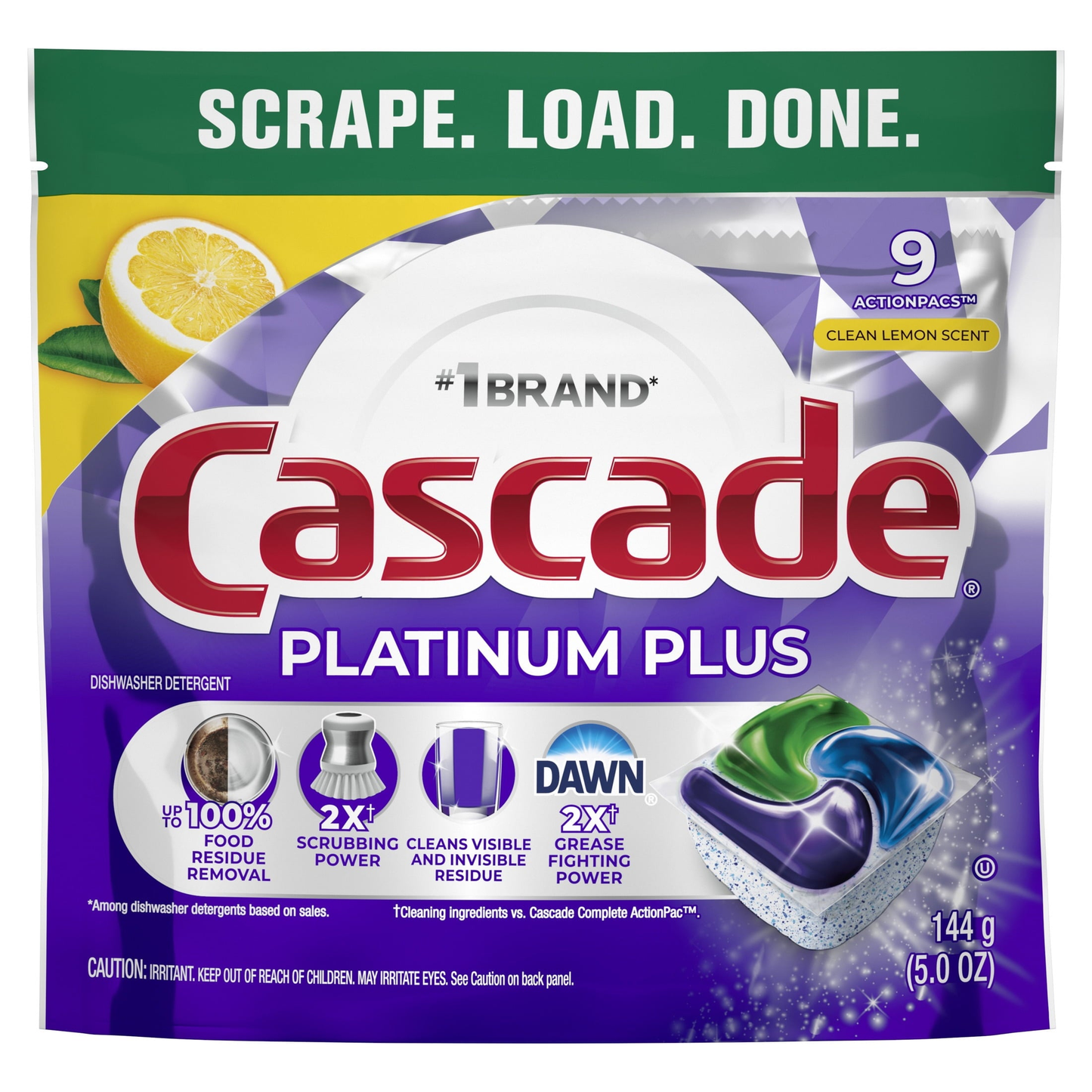 Platinum Plus Dishwasher Pods, Dishwasher Detergent, Dish Detergent Soap, Lemon, 9 Count product photo