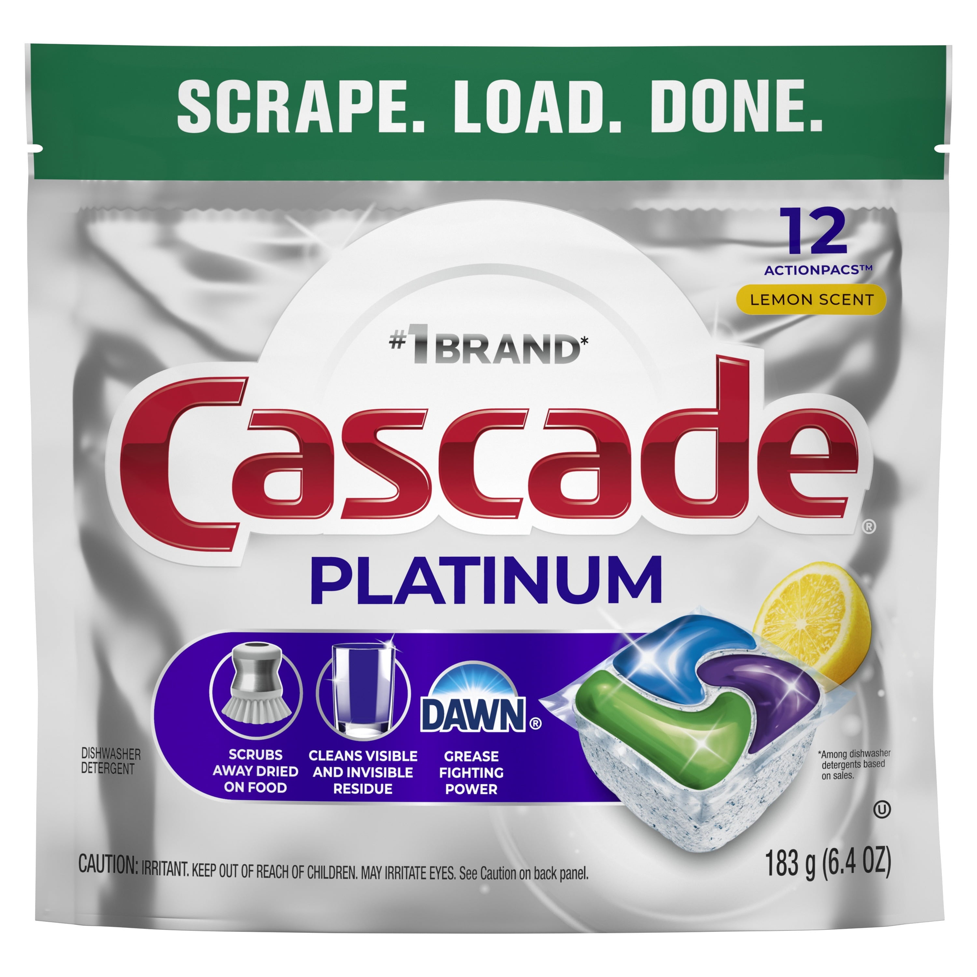 Platinum Dishwasher Pods, Dishwasher Detergent, Dish Detergent Soap, Lemon, 12 Count product photo