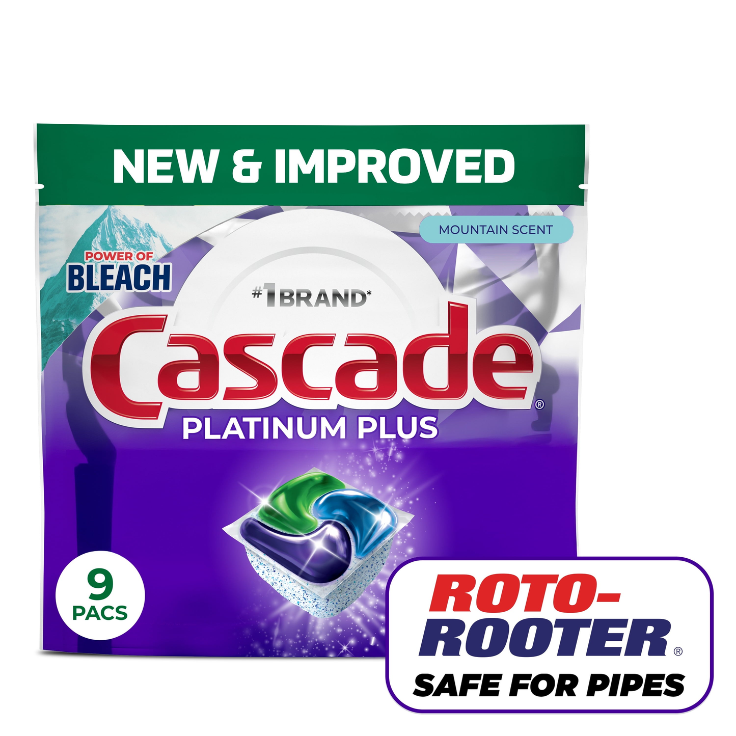 Platinum Plus Dishwasher Pods, Dishwasher Detergent, Dish Detergent Soap, Mountain, 9 Count product photo