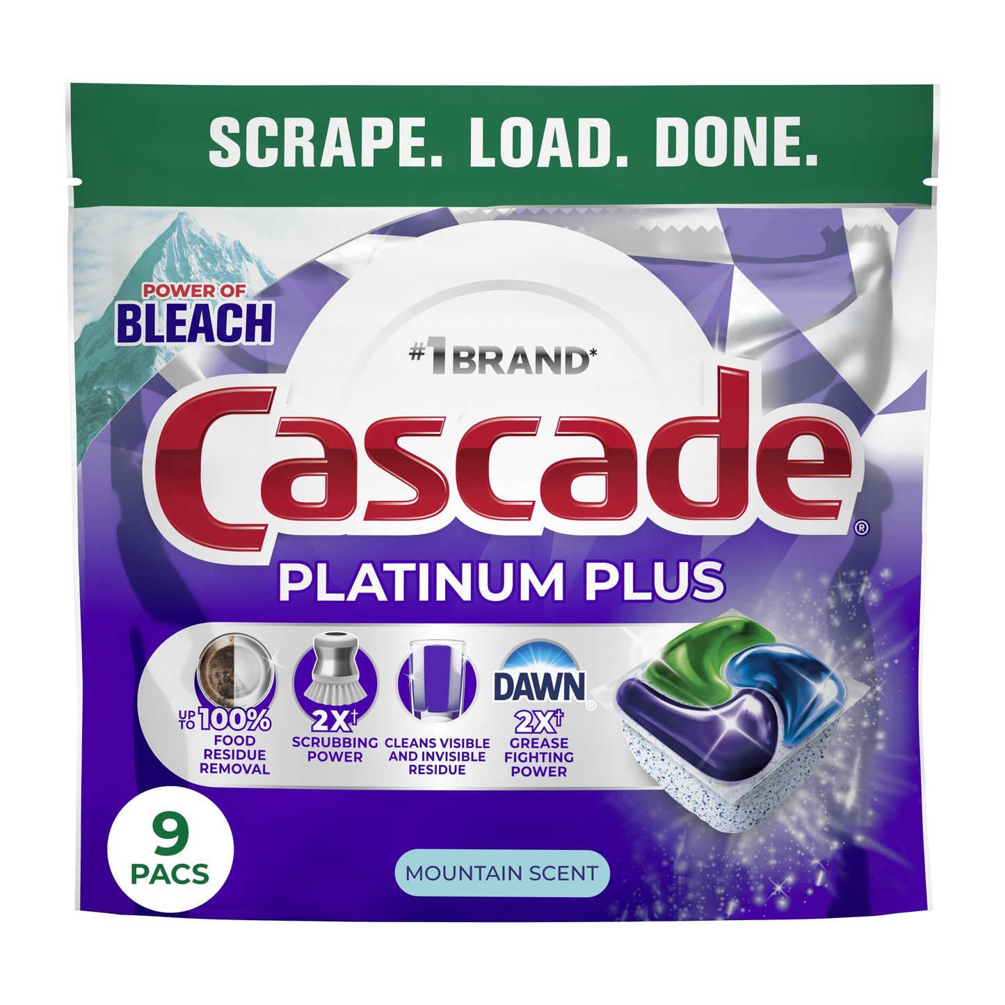 Platinum Plus Dishwasher Pods, Dishwasher Detergent, Dish Detergent Soap, Mountain, 9 Count product photo