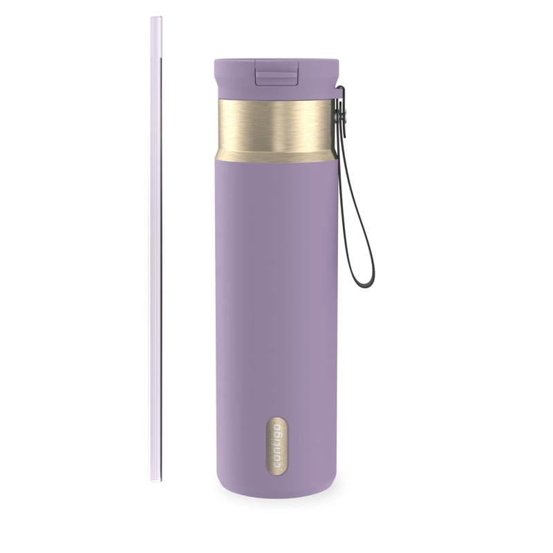 Contigo SnapSeal Leakproof Stainless Steel Reusable Water Bottle with Carrying Strap, Purple/Champagne, 24 oz product photo
