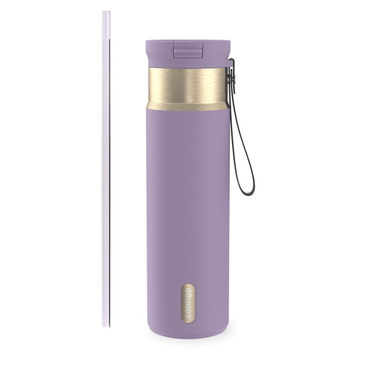 Contigo SnapSeal Leakproof Stainless Steel Reusable Water Bottle with Carrying Strap, Purple/Champagne, 24 oz product photo