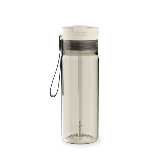 Contigo DualSip Leakproof Plastic Reusable Water Bottle with Carrying Strap, Cream/Clear, 24 oz product photo