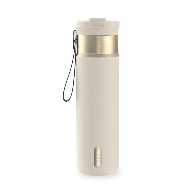 Contigo 24 oz DualSip Stainless Steel Leak-Proof Insulated Water Bottle with Straw or Sip Lid and Carry Strap, Cream/Champagne product photo