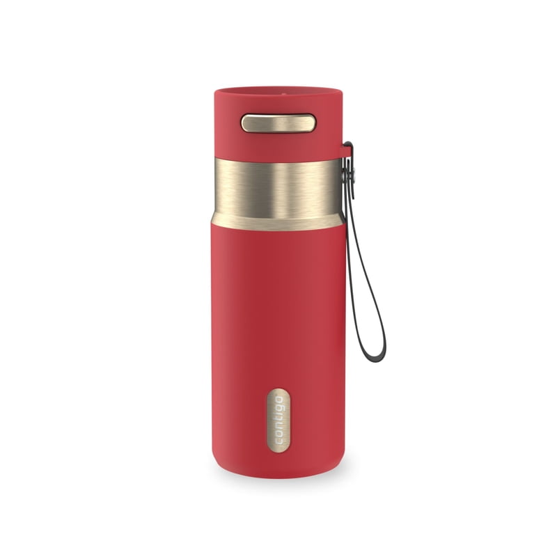 Contigo 16 oz Stainless Steel Water Bottle, Leak-Proof, Hot & Cold Insulated, Travel, Gym & Office Friendly, Carry Strap, Red/Champagne product photo