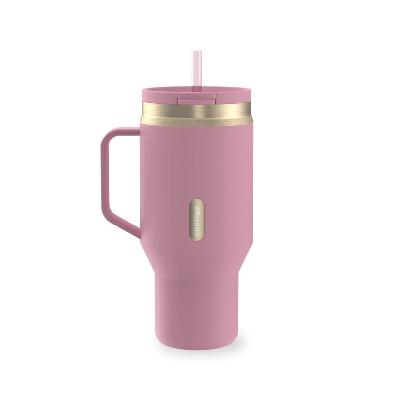 Contigo SnapSeal Leakproof Stainless Steel Reusable Water Bottle Tumbler with Side Handle, Pink/Champagne, 30 oz product photo