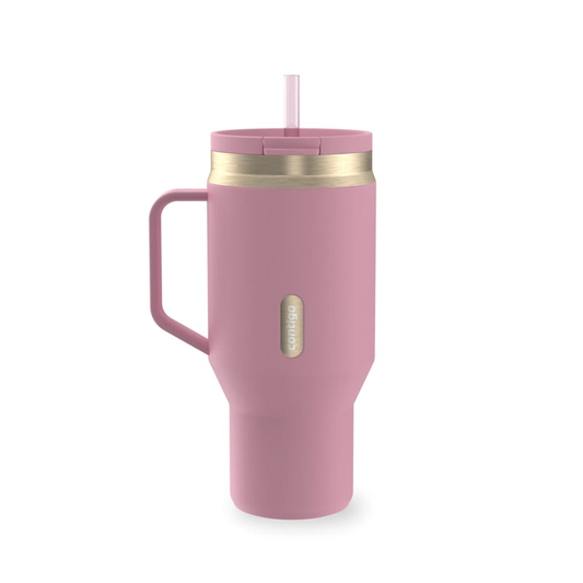 Contigo SnapSeal Leakproof Stainless Steel Reusable Water Bottle Tumbler with Side Handle, Pink/Champagne, 30 oz product photo