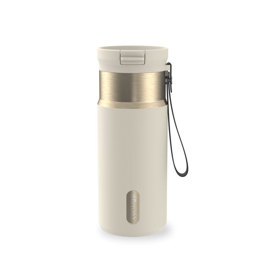 Contigo SnapSeal Leakproof Stainless Steel Reusable Water Bottle with Carrying Strap, Cream/Champagne, 16 oz product photo