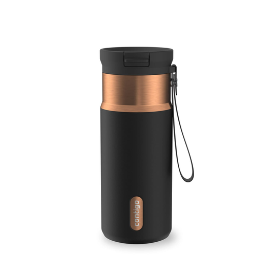 Contigo SnapSeal Leakproof Stainless Steel Reusable Water Bottle with Carrying Strap, Black/Bronze, 16 oz product photo