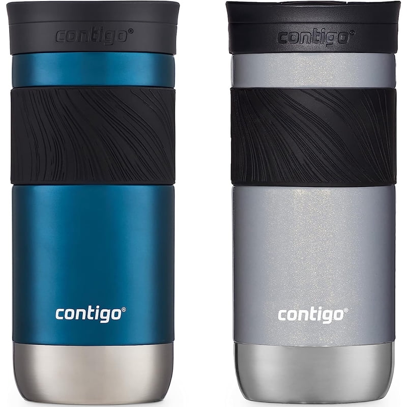 Contigo SNAPSEAL Insulated Stainless Steel Travel Mug with Grip, 16 oz, Blueberry Transparent Satin & Gold Morel, 2-Pack product photo