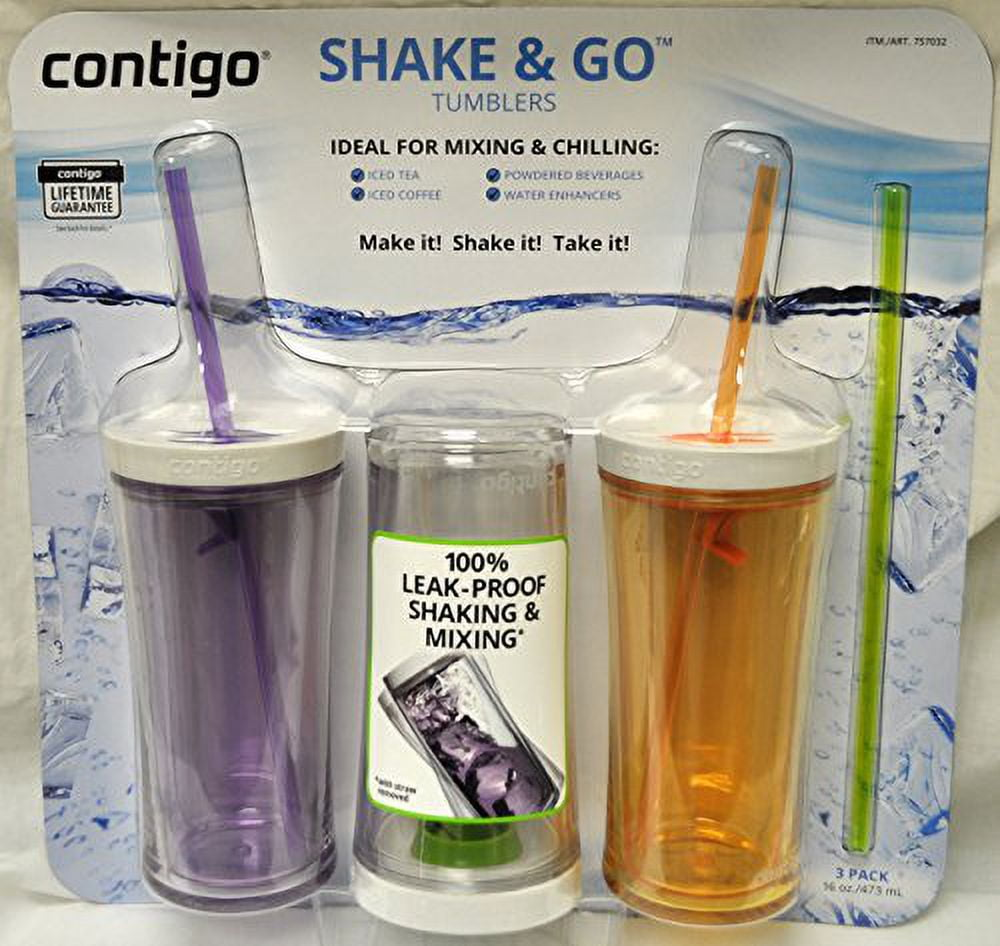 Contigo Shake & Go Plastic Tumblers - Set of 3 (Lavender Orange & Clear) product photo