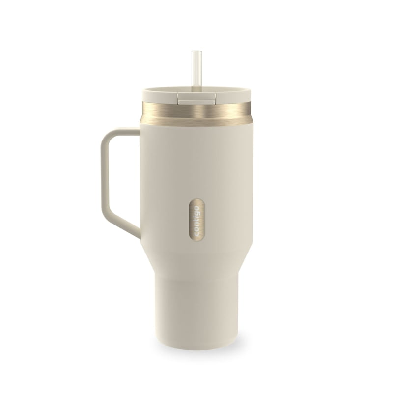 Contigo 30 oz Stainless Steel Water Bottle Tumbler with Straw – Leak-Proof Insulated Travel Mug, Reusable Water Bottle, Side Handle, Cream/Champagne product photo
