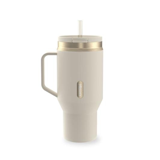 Contigo 30 oz Stainless Steel Water Bottle Tumbler with Straw – Leak-Proof Insulated Travel Mug, Reusable Water Bottle, Side Handle, Cream/Champagne product photo
