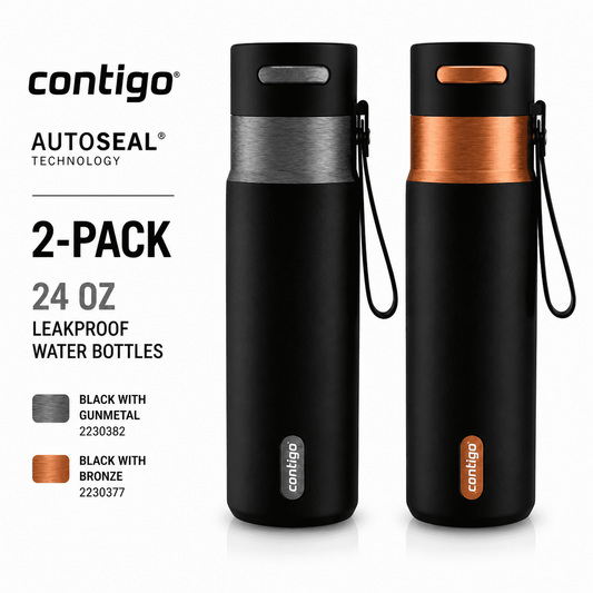 Contigo AUTOSEAL 24 oz Insulated Water Bottle 2-Pack  Black with Bronze & Black with Gunmetal product photo