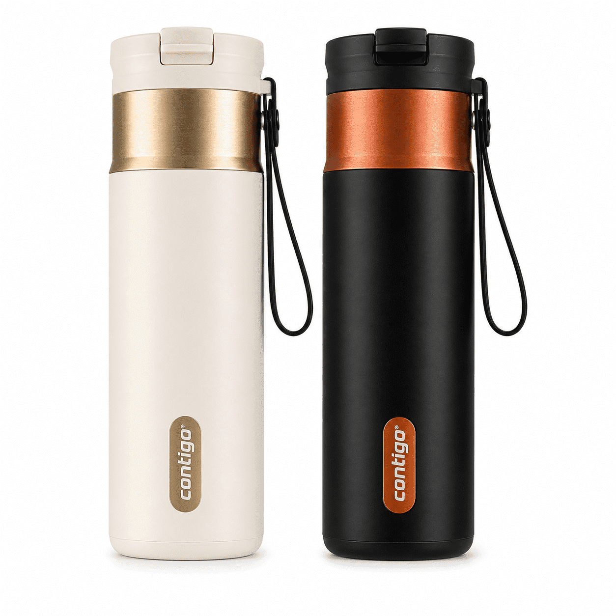 Contigo Stainless Steel Water Bottles 24 oz, Leakproof Insulated, SnapSeal & Dual Sip Lid, 2-Pack (Oatmilk/Champagne & Licorice  Black/Bronze) product photo