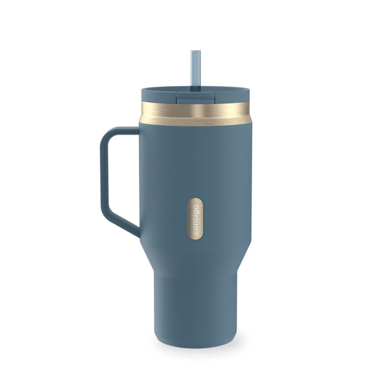 Contigo SnapSeal Leakproof Stainless Steel Reusable Water Bottle Tumbler with Side Handle, Teal/Champagne, 30 oz product photo
