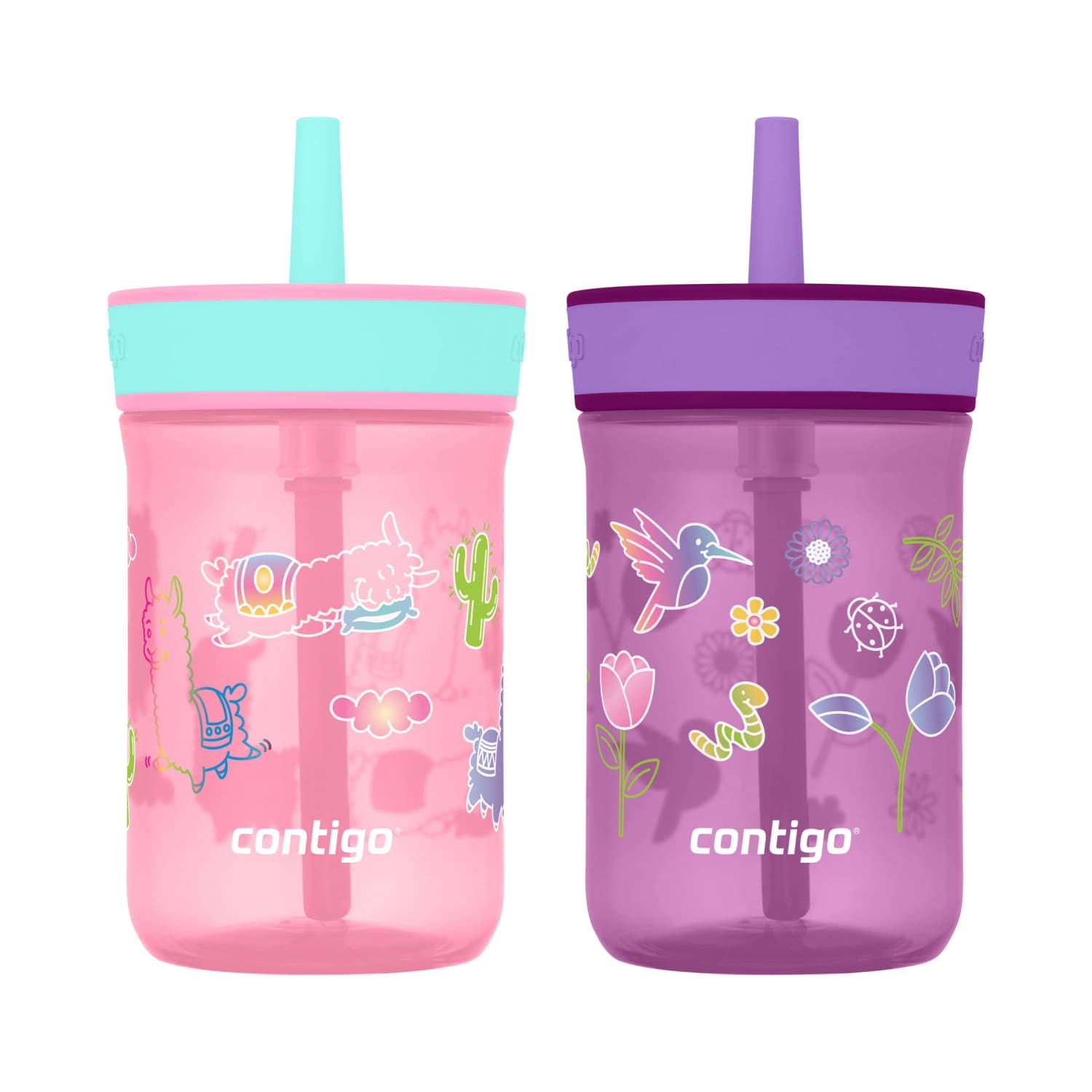 Contigo Kids Leighton Spill-Proof Tumbler with Straw, Ages 3+, Pink and Purple, 14 oz, 2 Pack product photo