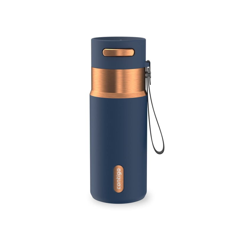 Contigo 16 oz Stainless Steel Water Bottle, Leak-Proof, Hot & Cold Insulated, Travel, Gym & Office Friendly, Carry Strap, Dark Blue/Bronze product photo