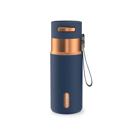 Contigo 16 oz Stainless Steel Water Bottle, Leak-Proof, Hot & Cold Insulated, Travel, Gym & Office Friendly, Carry Strap, Dark Blue/Bronze product photo