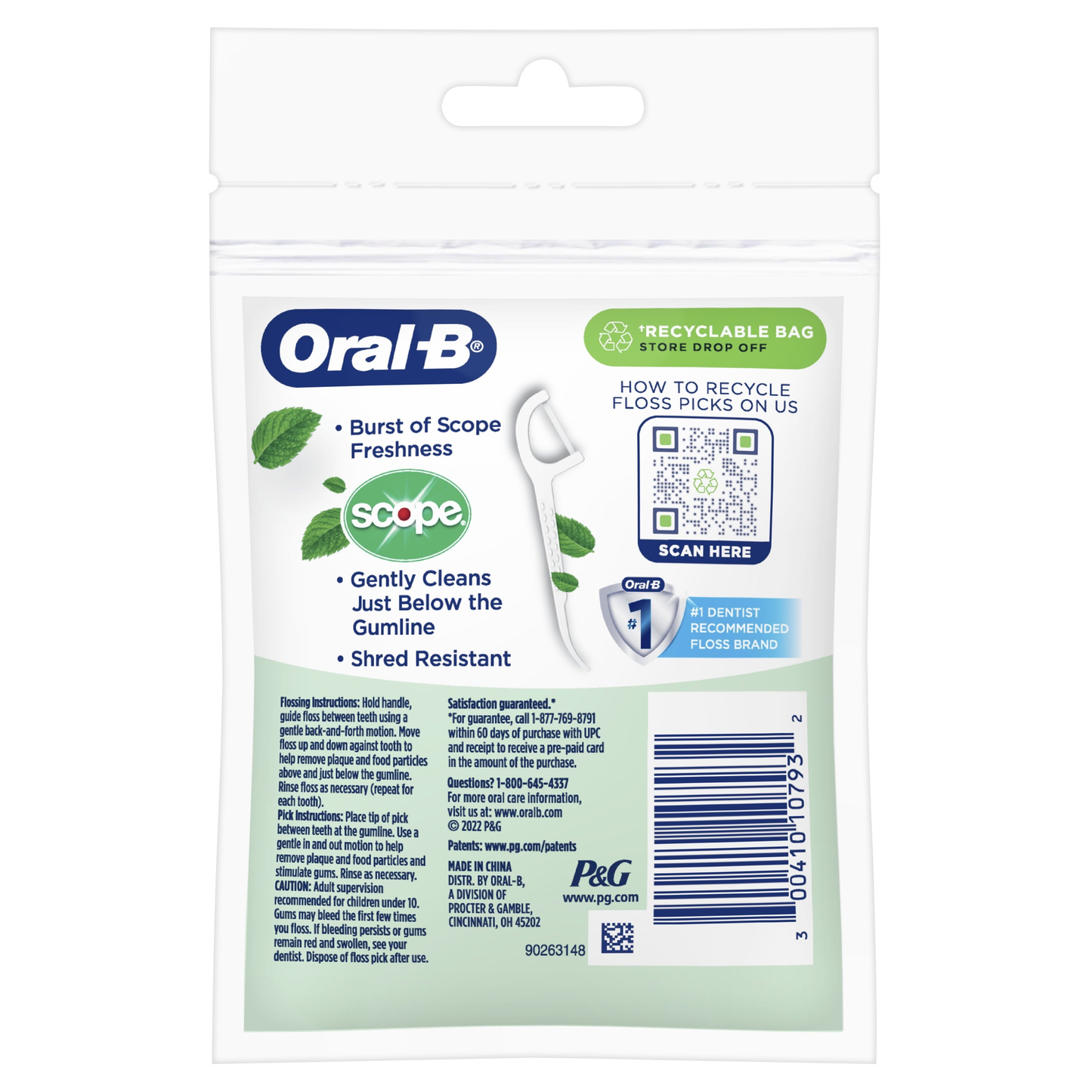 Burst of Scope Dental Floss Picks, Fresh Mint, 30 Count product photo