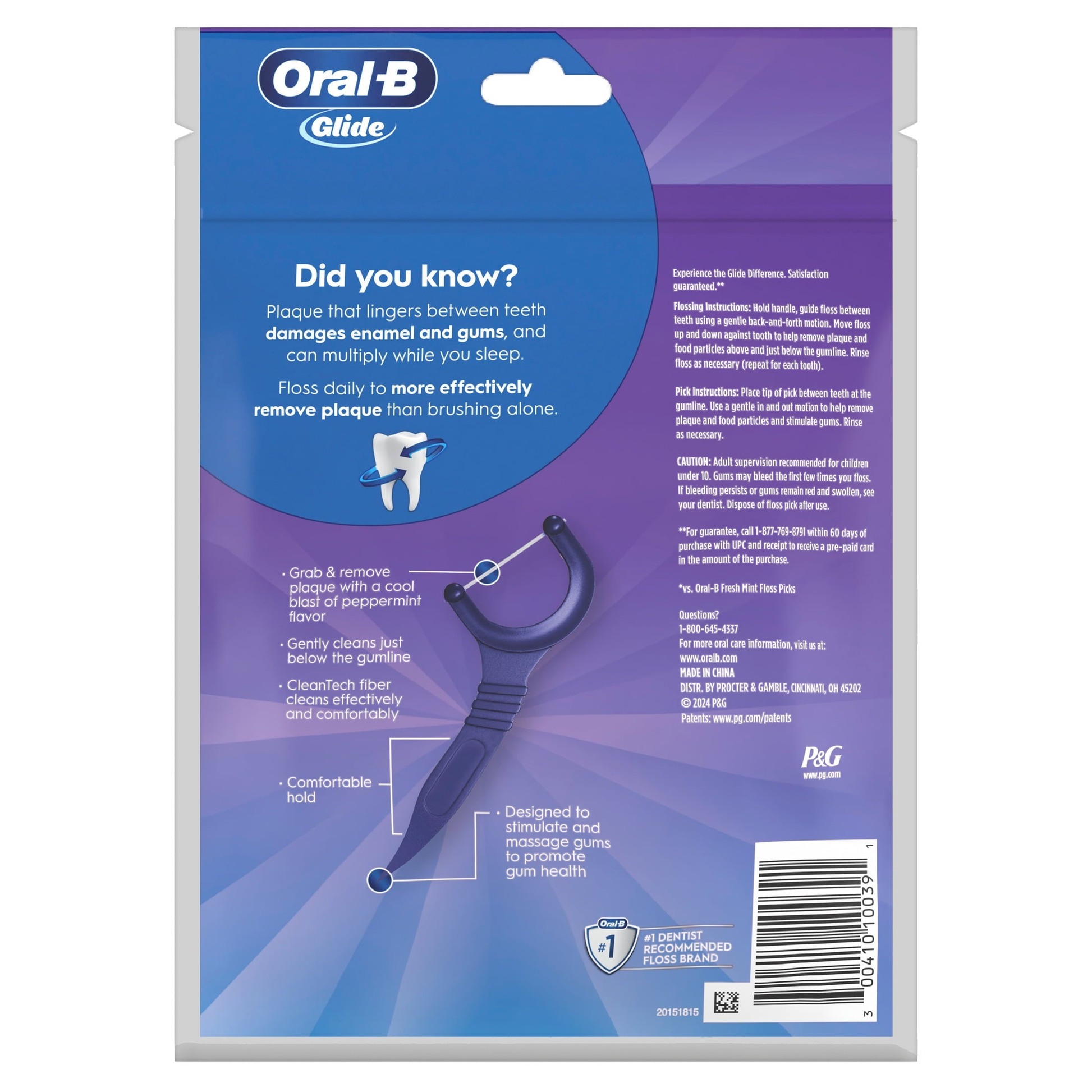 ‑B Floss, Glide Arctic Peppermint Floss Picks 150 Count product photo