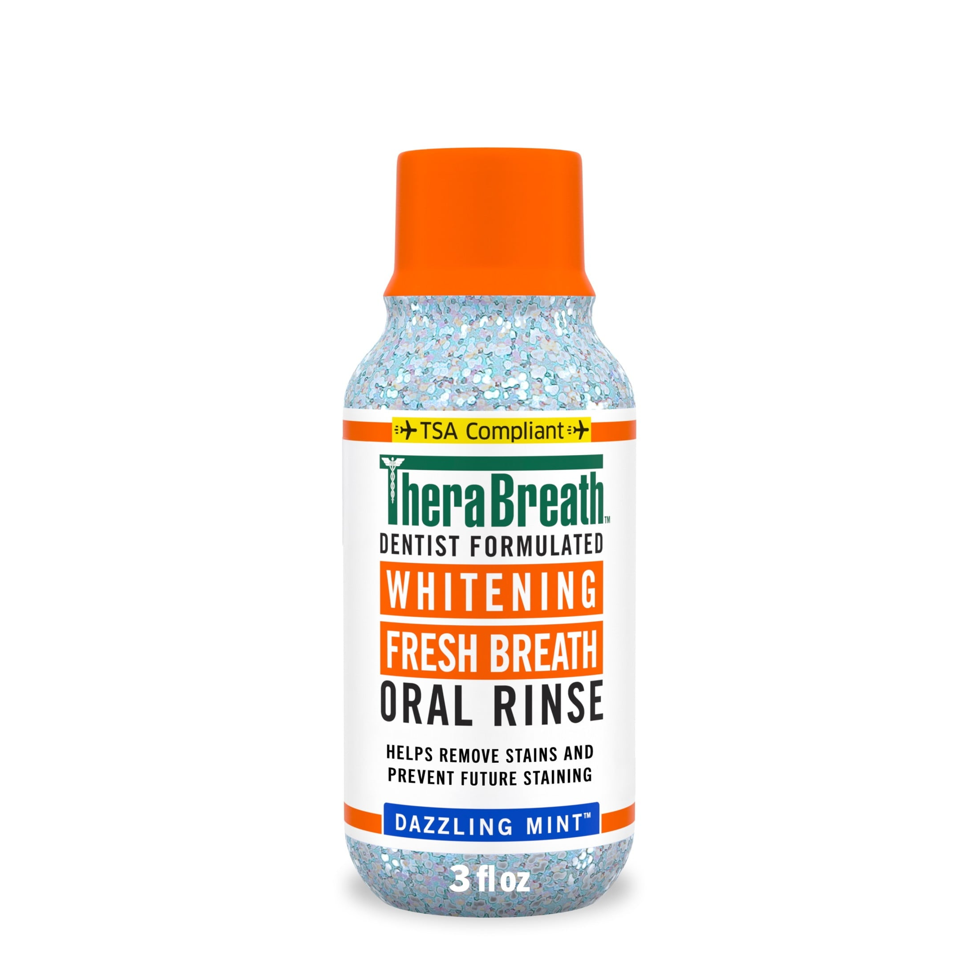 TheraBreath Whitening Alcohol-Free Mouthwash, Fresh Breath Mouthrinse, Dazzling Mint, TSA Compliant Travel Size, 3 fl oz product photo