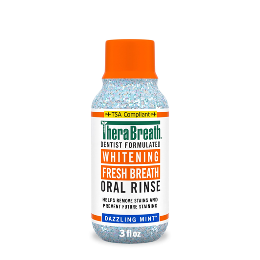 TheraBreath Whitening Alcohol-Free Mouthwash, Fresh Breath Mouthrinse, Dazzling Mint, TSA Compliant Travel Size, 3 fl oz product photo
