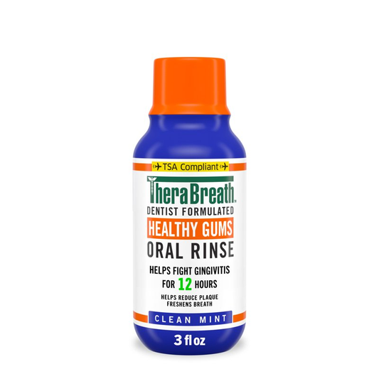 TheraBreath Healthy Gums Mouthwash, Clean Mint, Antigingivitis, TSA-compliant Travel Size, 3 fl oz product photo