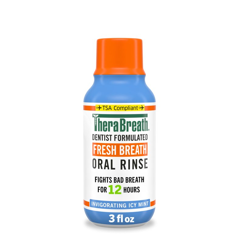 TheraBreath Mouthwash, TSA Compliant Travel Size, Icy Mint Flavor, Alcohol Free, 3 fl oz product photo
