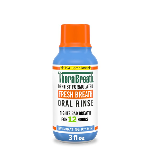 TheraBreath Mouthwash, TSA Compliant Travel Size, Icy Mint Flavor, Alcohol Free, 3 fl oz product photo