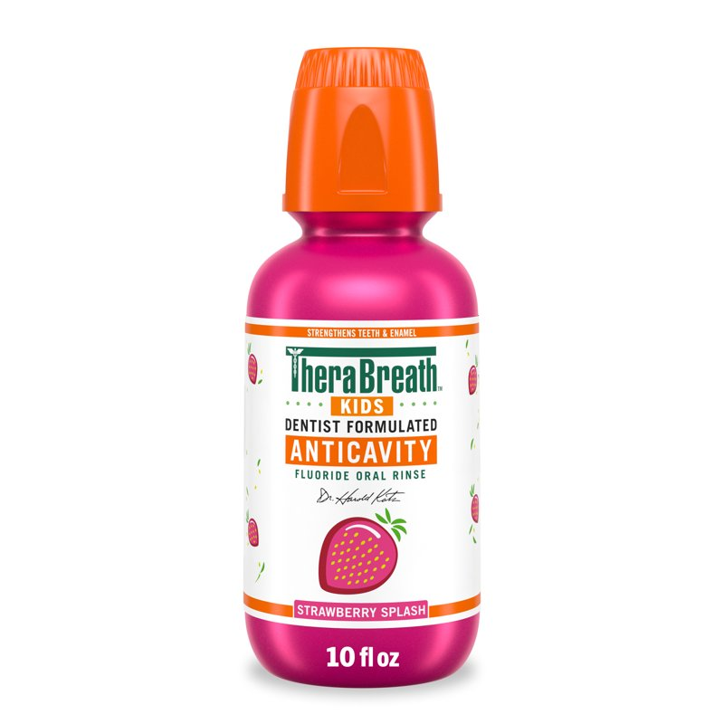 TheraBreath Kids Mouthwash with Fluoride, Organic Strawberry Splash, Anticavity, 10 fl oz product photo