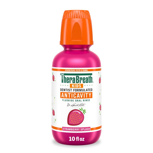 TheraBreath Kids Mouthwash with Fluoride, Organic Strawberry Splash, Anticavity, 10 fl oz product photo