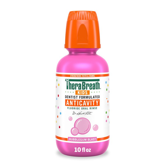TheraBreath Kids Anticavity Fluoride Oral Rinse, Strengthens Teeth & Enamel, Alcohol Free & Dye Free, Certified Organic Bubblegum Blast Flavor, 10 fl oz product photo