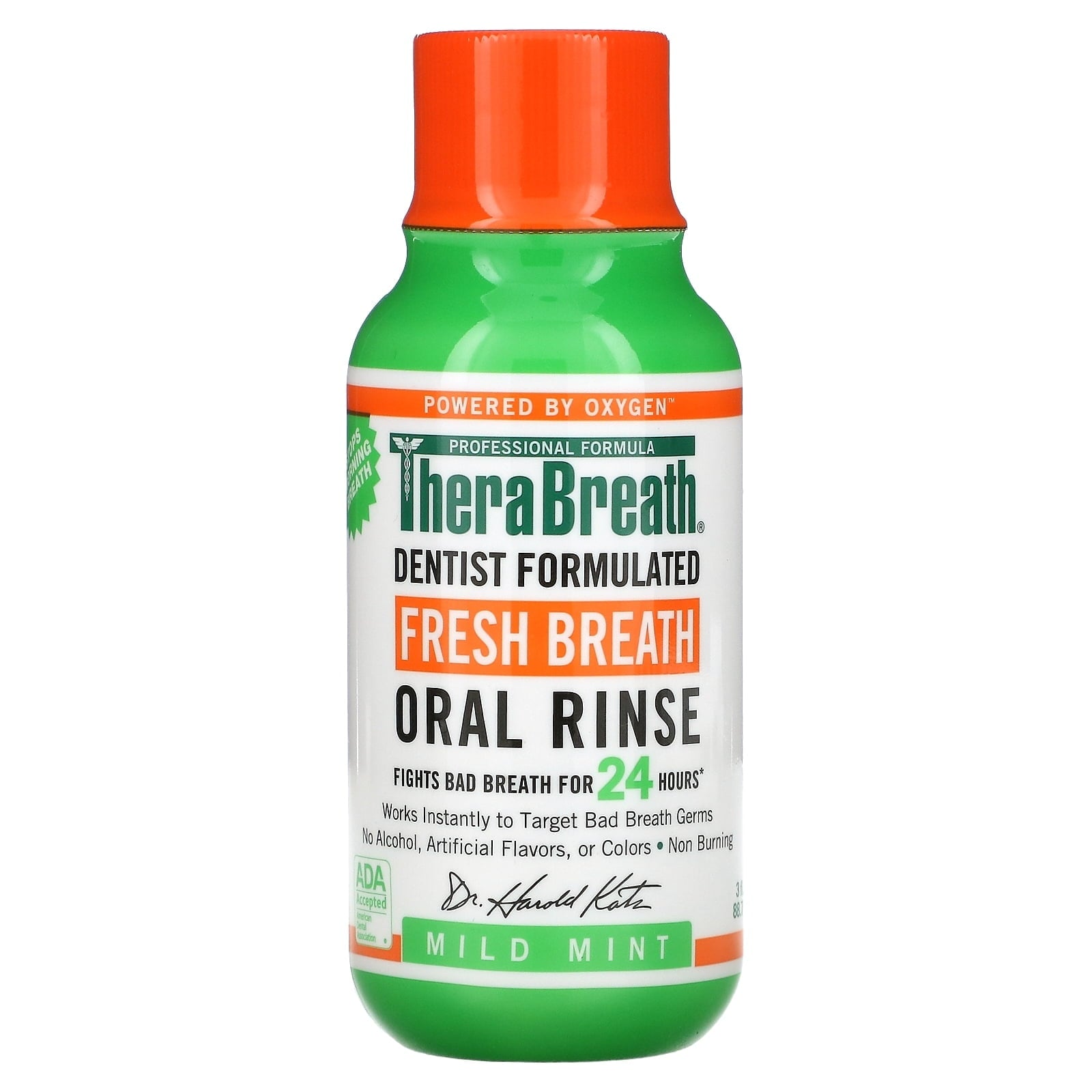 TheraTheraBreath, Fresh Breath Oral Rinse, Mild Mint, 3 fl oz (88.7 ml) product photo